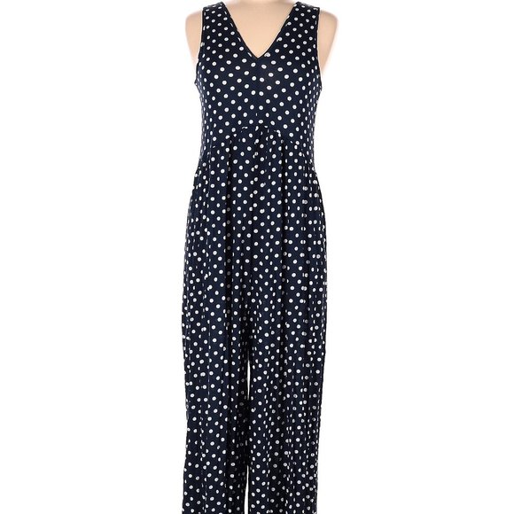 ASOS Jumpsuit Boho Blue Poke Dot Sleeveless V-neck Pleats Sz 2 - Picture 9 of 9